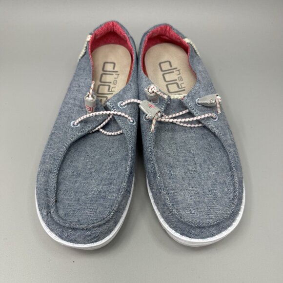 Hey Dude Wendy Chambray Braid Indigo Sneakers Slip On Shoes Women's Size 7 - Picture 5 of 9